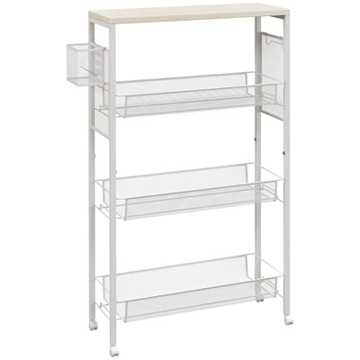 3 Tier Kitchen Trolley with Steel Wire Storage Baskets Ideal for Food Prep White AOSOM
