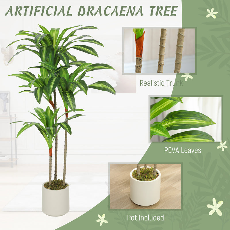 120cm Artificial Dracaena Tree with Realistic Bendable Trunks for Home or Office Green