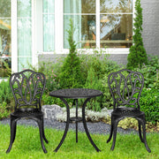 3 Piece Black Cast Aluminium Garden Bistro Set With Umbrella Hole by Outsunny
