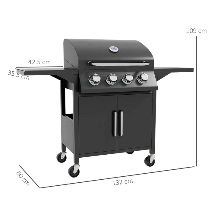 Image of a 4 Burner Gas BBQ Grill With Side Shelves