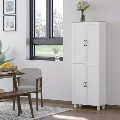 4-Door Kitchen Cupboard, Adjustable Shelves, White Homcom
