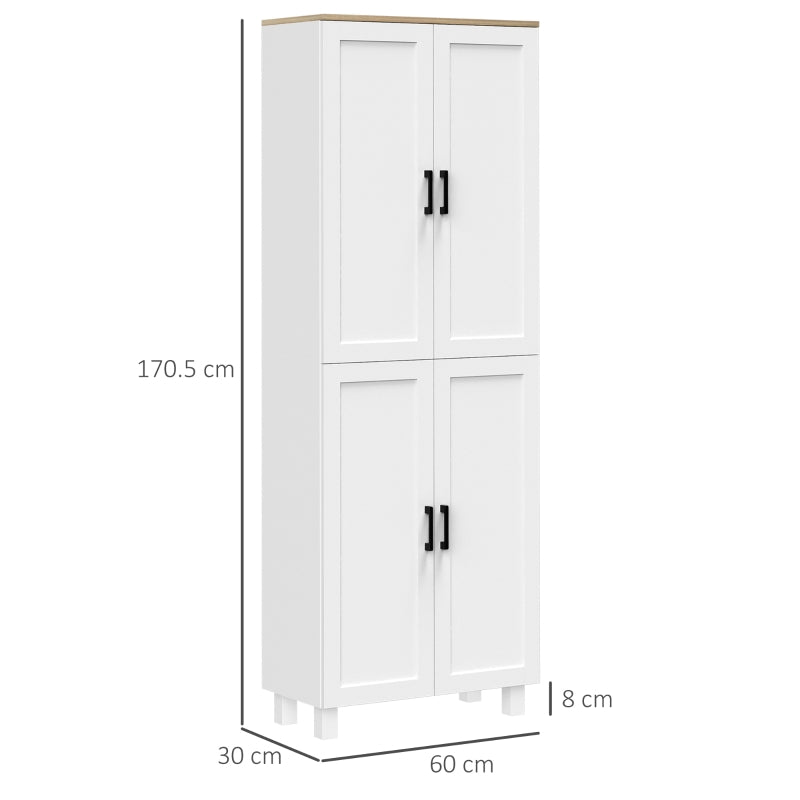 4-Door Kitchen Cupboard, Adjustable Shelves, White