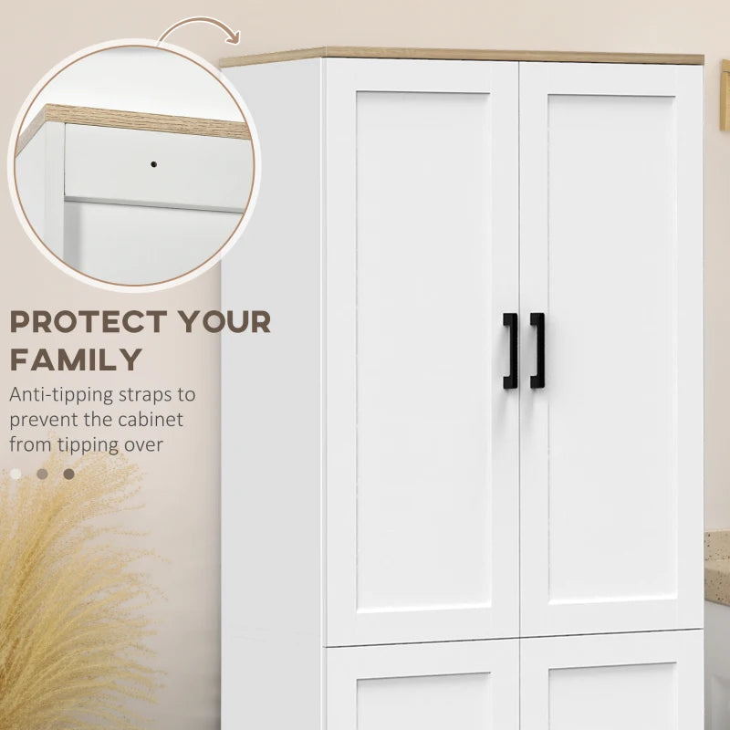 4-Door Kitchen Cupboard, Adjustable Shelves, White