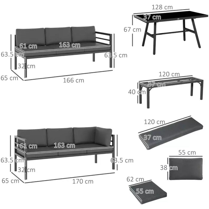 Outdoor Dining Sets For 8, L Shaped Sofa with Bench, Grey