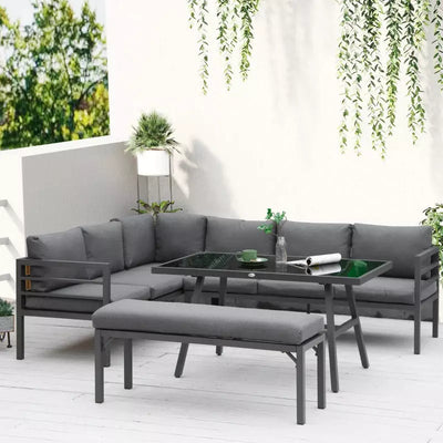 Outdoor Dining Sets For 8, L Shaped Sofa with Bench, Grey Outsunny