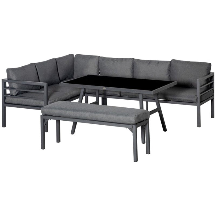 Outdoor Dining Sets For 8, L Shaped Sofa with Bench, Grey