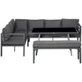 Outdoor Dining Sets For 8, L Shaped Sofa with Bench, Grey Outsunny