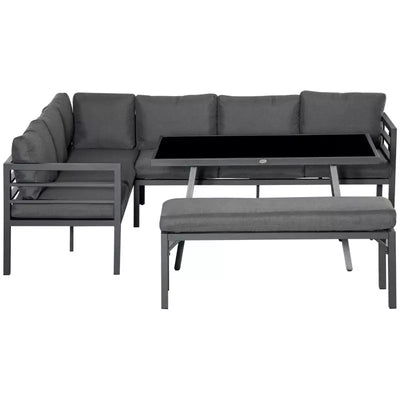 Outdoor Dining Sets For 8, L Shaped Sofa with Bench, Grey Outsunny