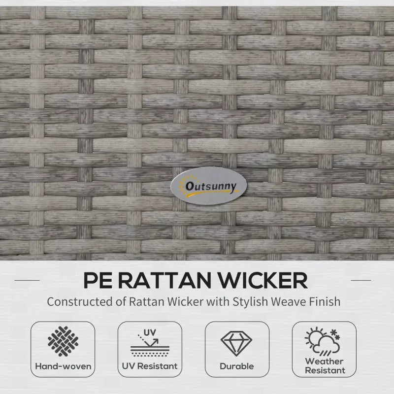 Outsunny Rattan Sofa Set with Storage, Glass Table, Grey