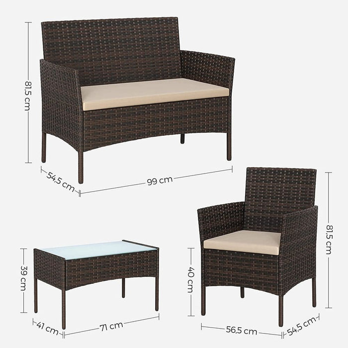 Image of a 4 Piece Brown Rattan Patio Furniture Set With Taupe Cushions