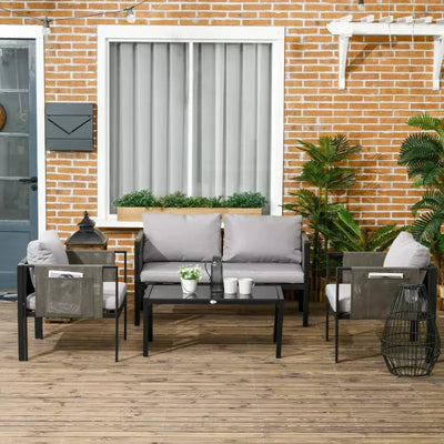 Outdoor Conversation Sets with Padded Seating, 4 Piece Steel Outsunny