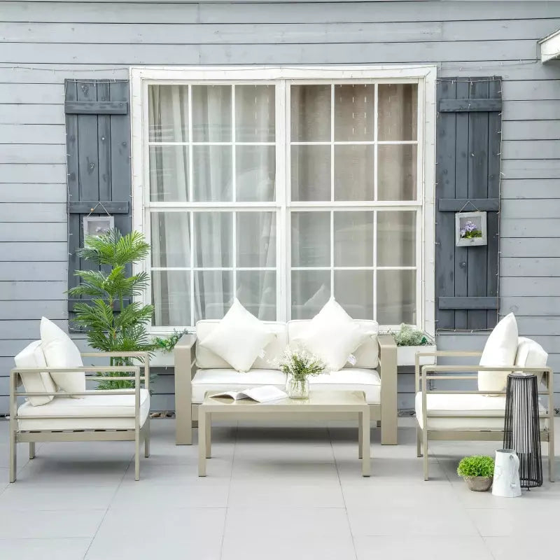 Garden Furniture Sofa and Table, Gold Frames, Cream Cushions Outsunny