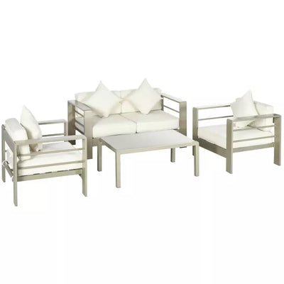 Garden Furniture Sofa and Table, Gold Frames, Cream Cushions Outsunny