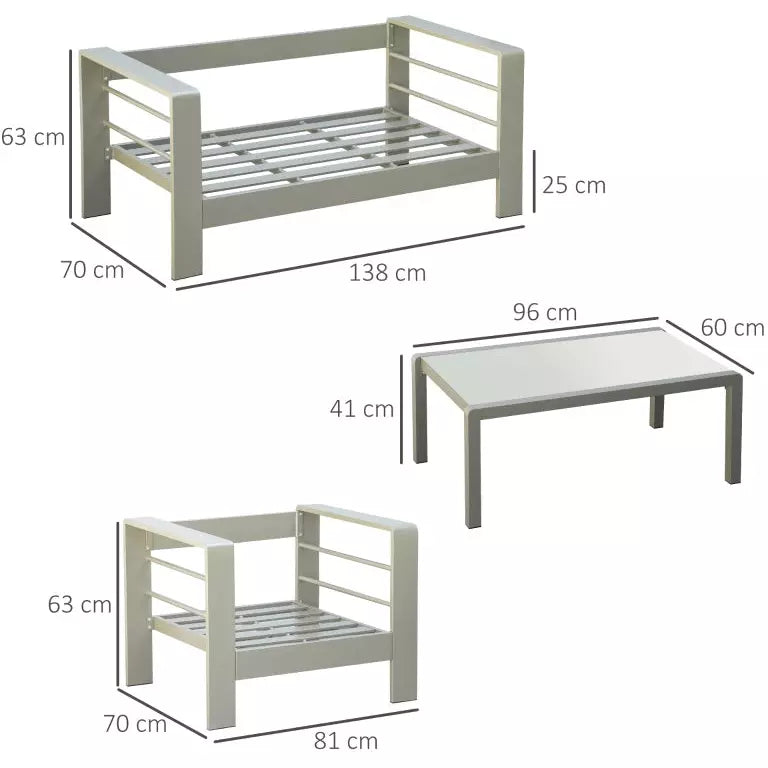Garden Furniture Sofa and Table, Gold Frames, Cream Cushions Outsunny