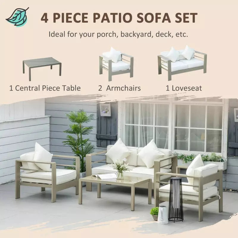 Garden Furniture Sofa and Table, Gold Frames, Cream Cushions Outsunny