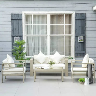 Garden Furniture Sofa and Table, Gold Frames, Cream Cushions Outsunny