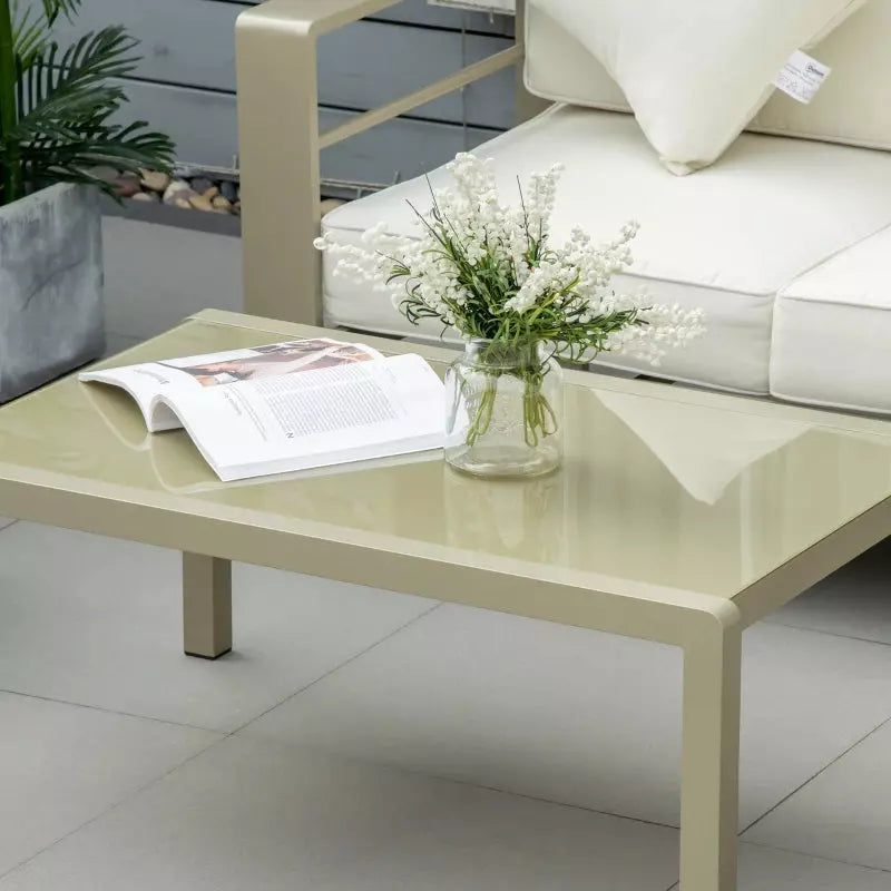 Garden Furniture Sofa and Table, Gold Frames, Cream Cushions Outsunny