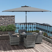 4 Seater Rattan Dining Set With Parasol, Grey Outsunny