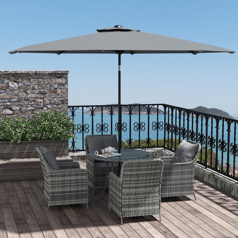 4 Seater Rattan Dining Set With Parasol, Grey Outsunny