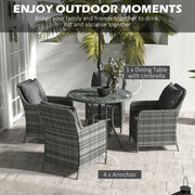 4 Seater Rattan Dining Set With Parasol, Grey Outsunny