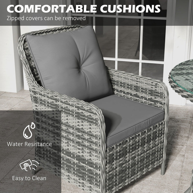 4 Seater Rattan Dining Set With Parasol, Grey Outsunny