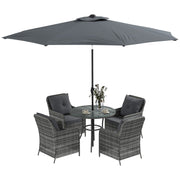 4 Seater Rattan Dining Set With Parasol, Grey Outsunny