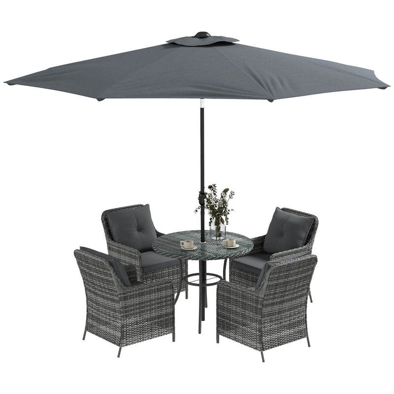 4 Seater Rattan Dining Set With Parasol, Grey Outsunny