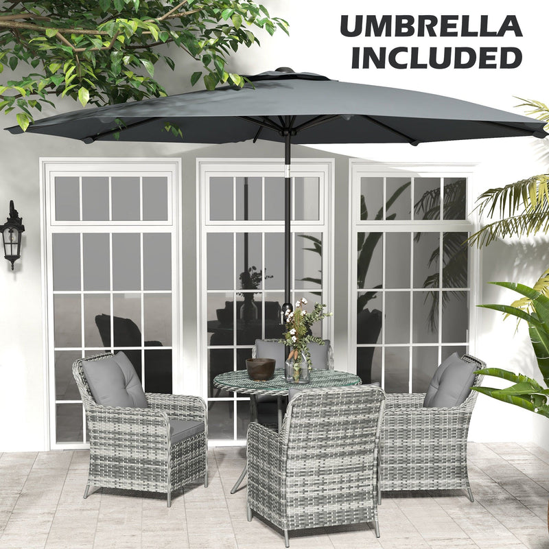 4 Seater Rattan Dining Set With Parasol, Grey Outsunny