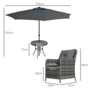 4 Seater Rattan Dining Set With Parasol, Grey Outsunny