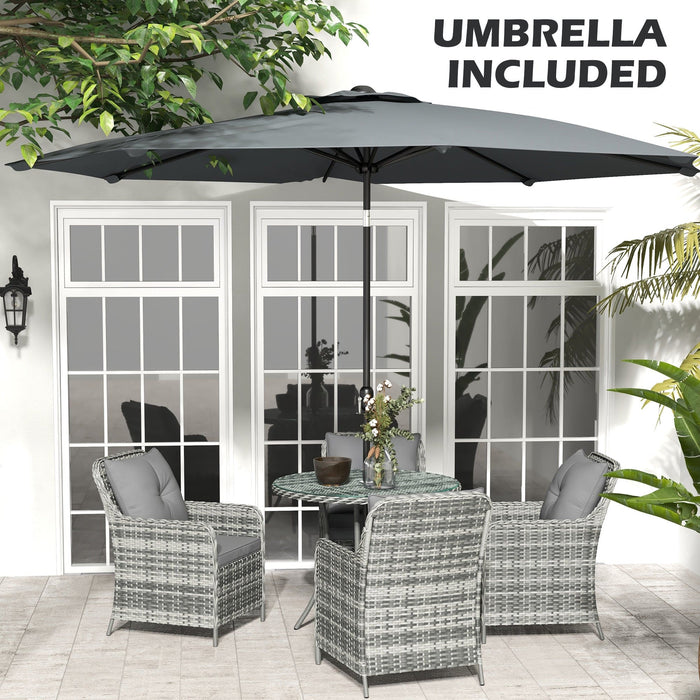 4 Seater Rattan Dining Set With Parasol, Grey