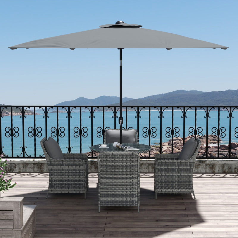 4 Seater Rattan Dining Set With Parasol, Grey Outsunny