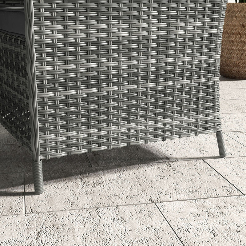 4 Seater Rattan Dining Set With Parasol, Grey Outsunny