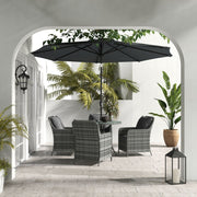 4 Seater Rattan Dining Set With Parasol, Grey Outsunny