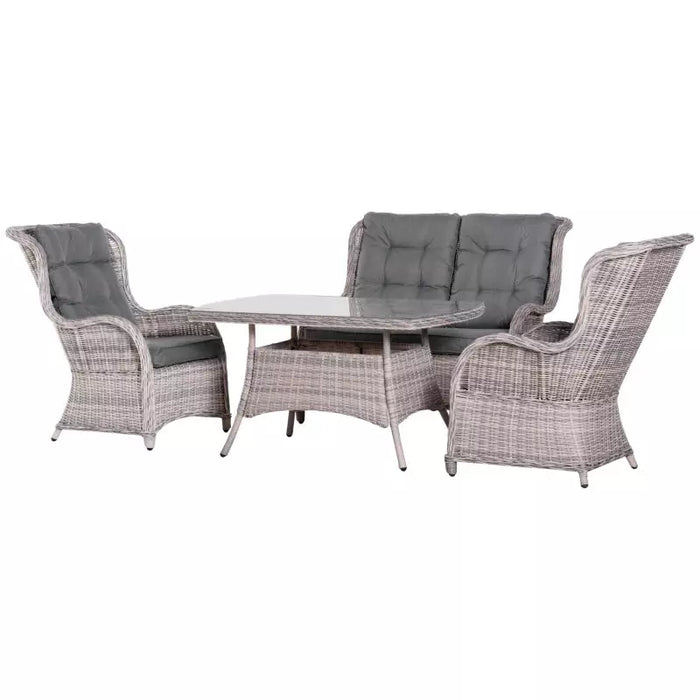 Outsunny 4 Seater Wicker Dining Set with High Back Chairs - Grey