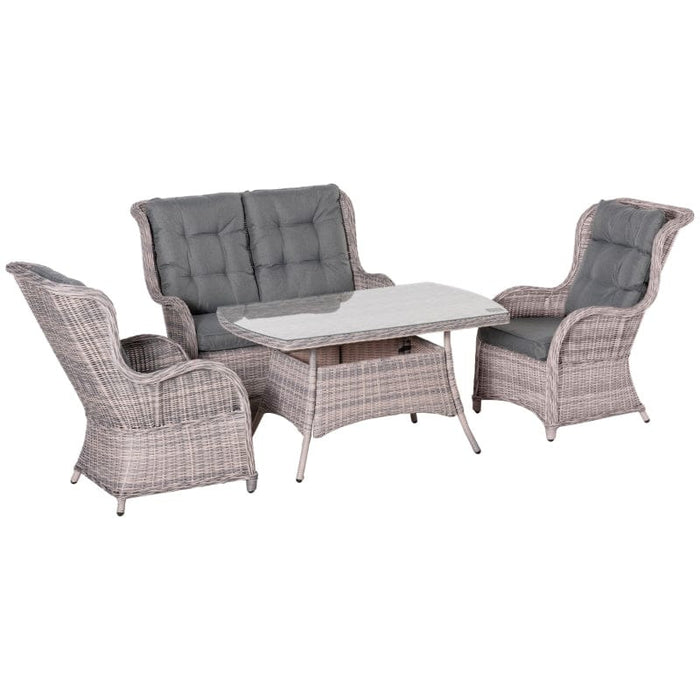 Outsunny 4 Seater Wicker Dining Set with High Back Chairs - Grey