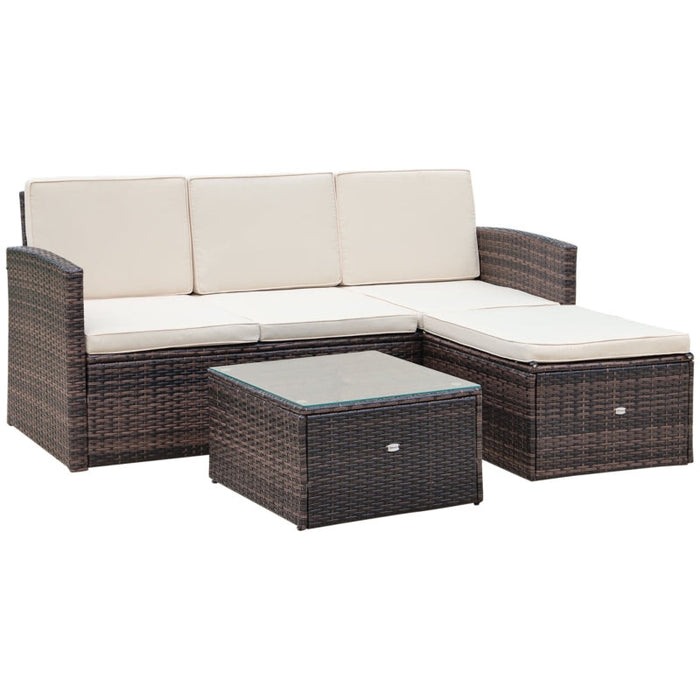 4 Seater Brown Rattan Corner Sofa with Coffee Table