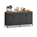 4-door metal storage cabinet in rustic brown and ink black by Vasagle, styled as a coffee station