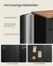 Close-up of the cabinet's reinforced steel frame and rust-resistant powder-coated finish