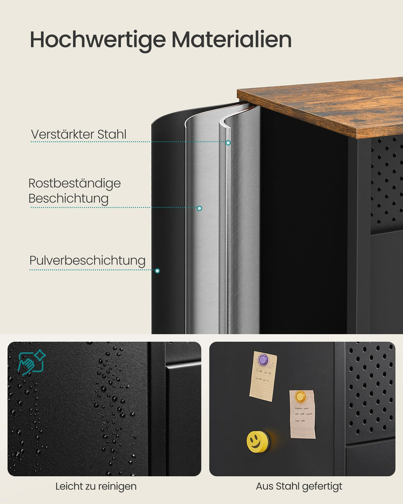 Close-up of the cabinet's reinforced steel frame and rust-resistant powder-coated finish