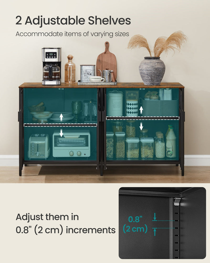 Cabinet interior showing 2 adjustable shelves that move in 2 cm increments