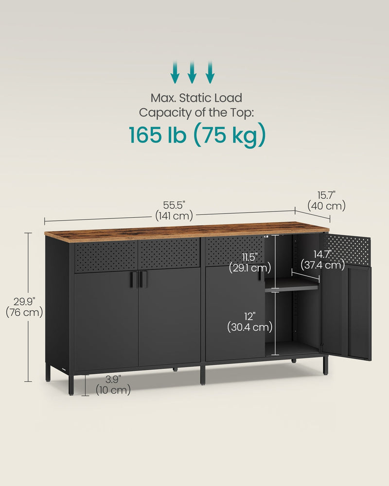 Dimension diagram showing the cabinet at 141 x 40 x 76 cm with a 75 kg top load capacity
