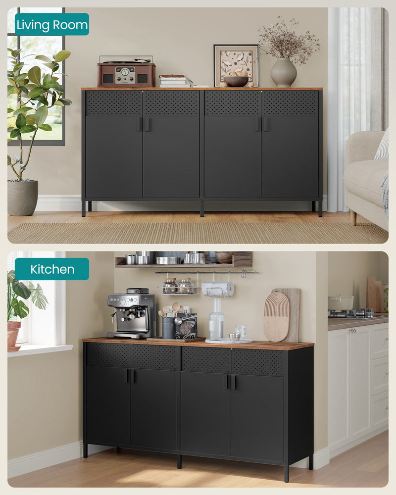 Vasagle storage cabinet styled as a coffee station in a living room and a kitchen