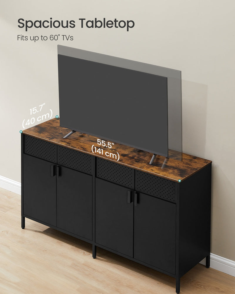 Cabinet tabletop shown fitting a TV up to 60 inches wide