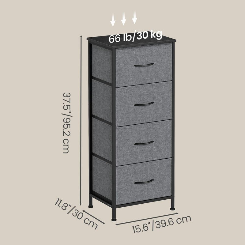 Close-up of the steel frame and drawer handle on the Songmics chest of drawers