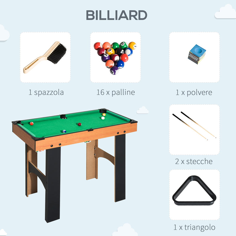 Billiards surface with brush, 16 balls, chalk, two cues and triangle