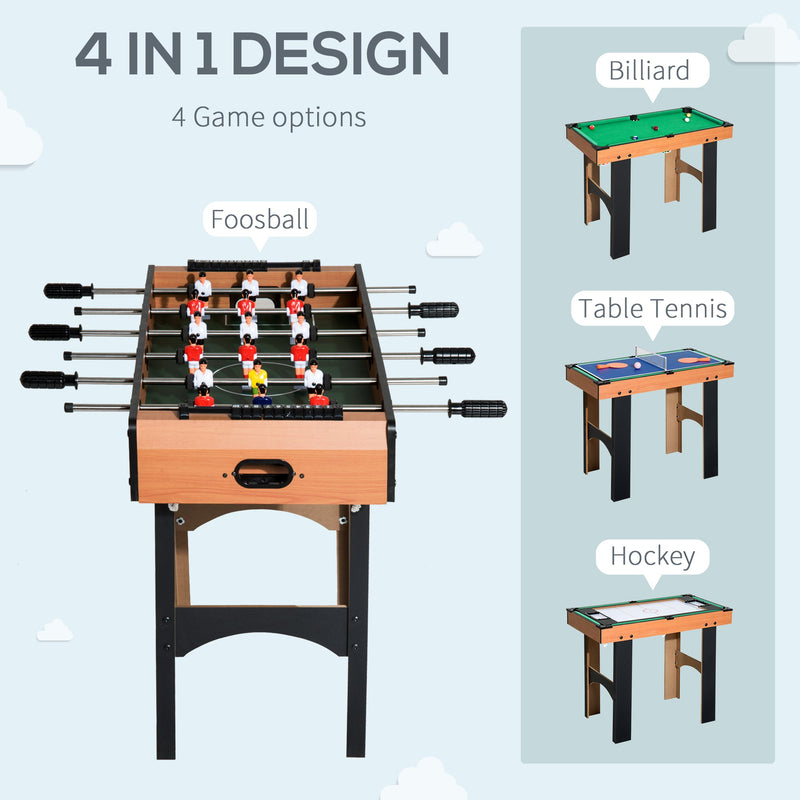 4 in 1 design panel showing foosball, billiards, table tennis and hockey