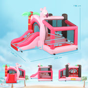 Dimension diagram of the bounce house showing 255 x 230 x 196 cm, slide, ball pit and bouncing area sizes