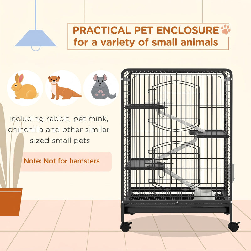 Infographic showing the cage suits rabbits, mink and chinchillas, not hamsters