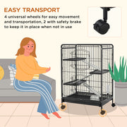 Woman beside the cage with a callout of a wheel with a safety brake