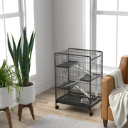 Cage in a bright room beside a plant and window